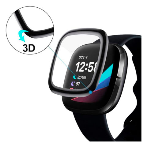 vidrio templado protector con marco 3d para fitbit versa 3