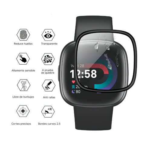 vidrio templado protector con marco 3d para fitbit versa 4