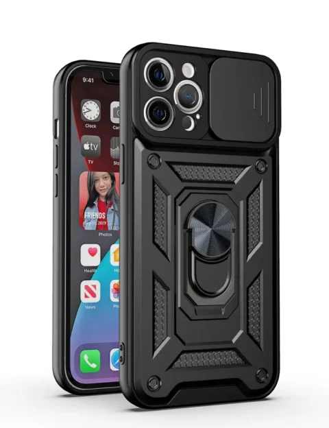 funda armor con anillo y cubre camara iphone 14 pro max