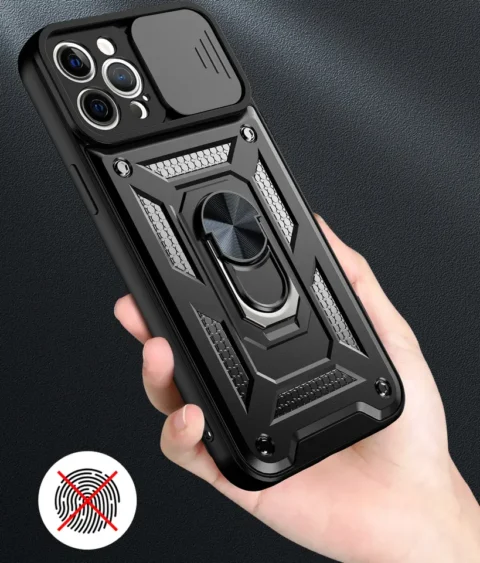 funda armor con anillo y cubre camara iphone 14 pro max
