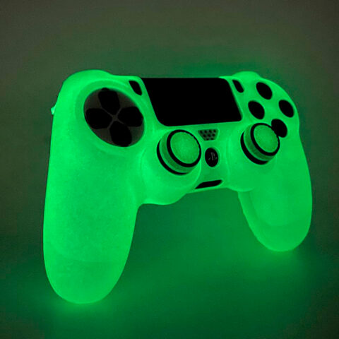 funda silicona ps4 + grips brilla en la oscuridad